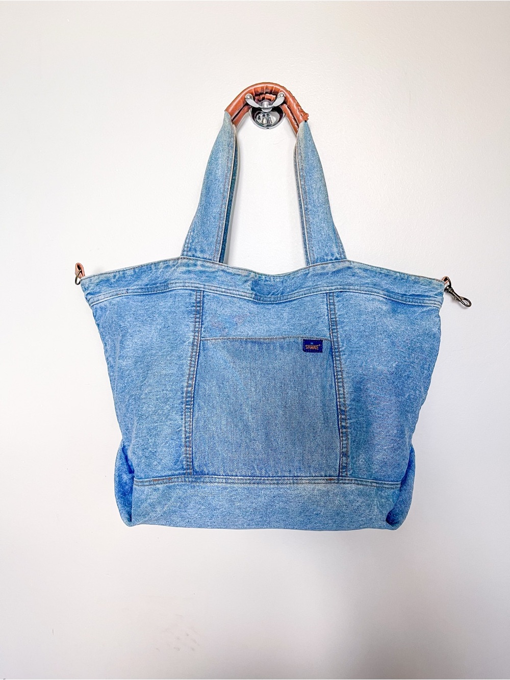 Vintage 80s Shane Light Wash Oversized Large Denim Tote Bag - Picture 7 of 14